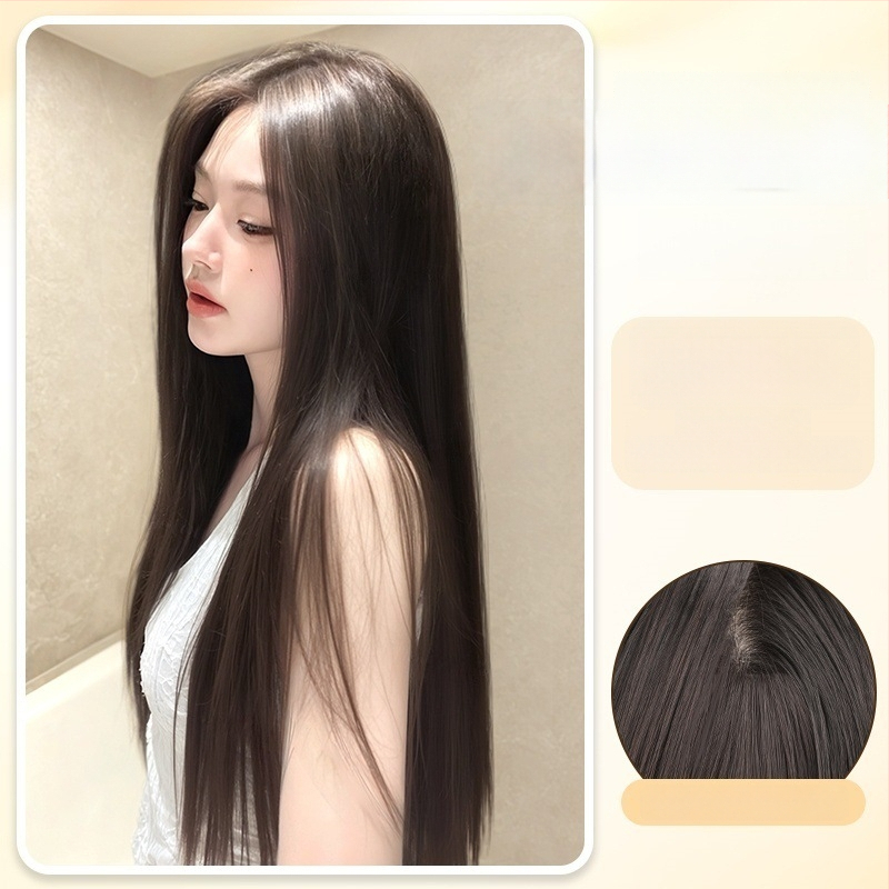 Jednodielne V-tvarované clip-in rozšírenie na dlhé rovné vlasy, nadýchaný objem, tepelne odolné vlákna, model B1125, neviditeľný okraj