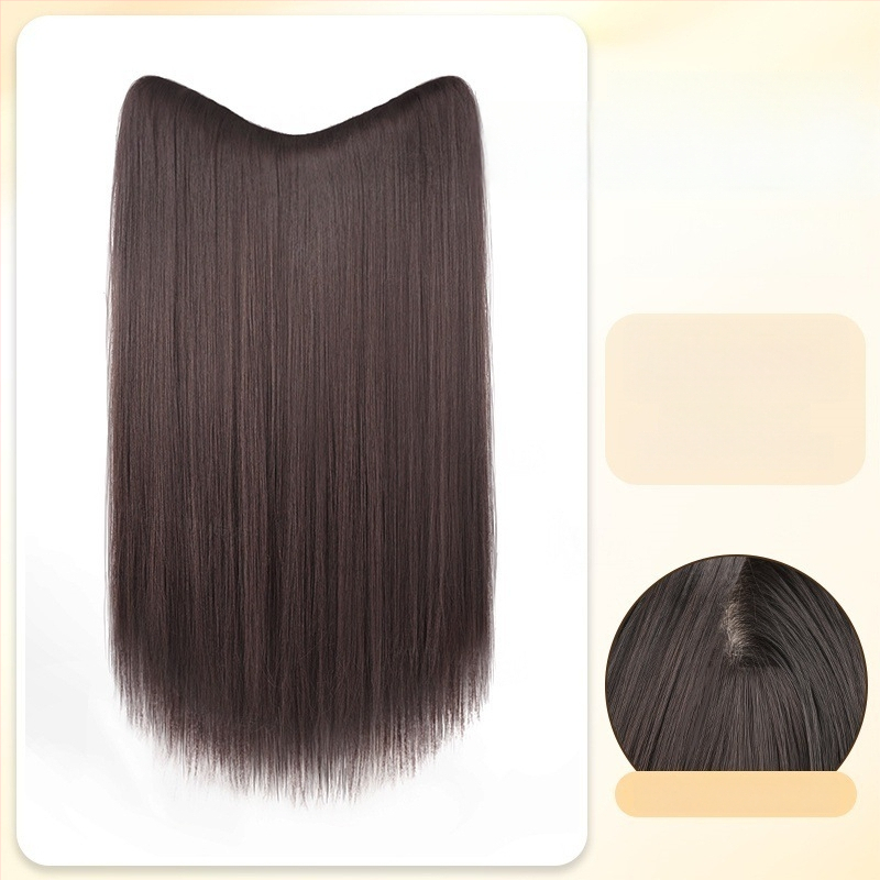 Jednodielne V-tvarované clip-in rozšírenie na dlhé rovné vlasy, nadýchaný objem, tepelne odolné vlákna, model B1125, neviditeľný okraj