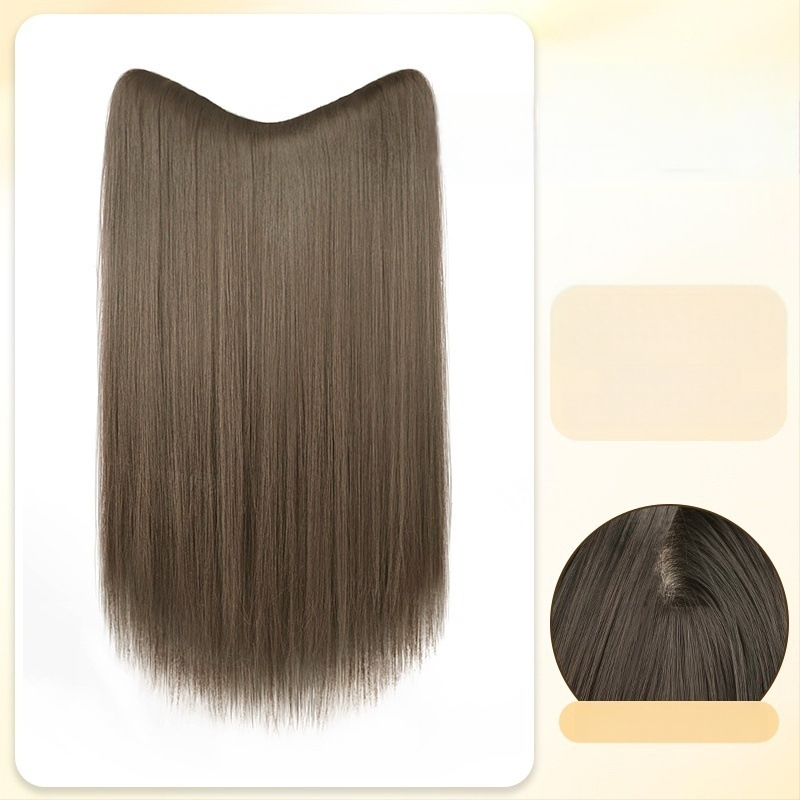 Jednodielne V-tvarované clip-in rozšírenie na dlhé rovné vlasy, nadýchaný objem, tepelne odolné vlákna, model B1125, neviditeľný okraj