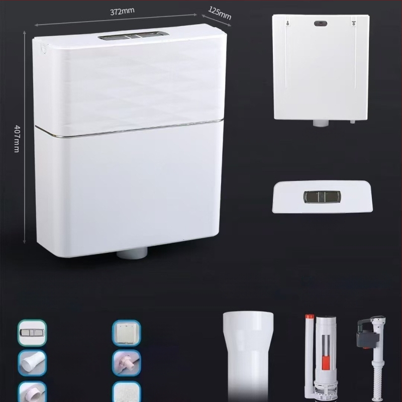 ABS sieninis rezervuaras klozetui squat, 10 L talpa, rankinis valdymas, gruntinis drenažas, šiuolaikiškas minimalistinis stilius