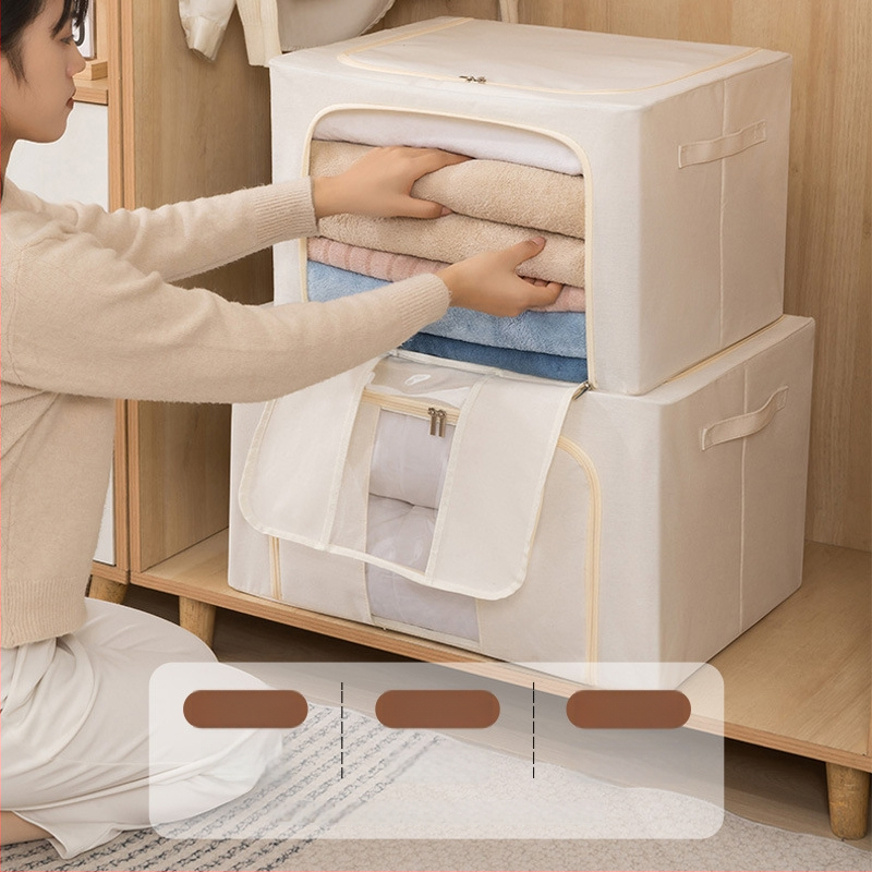 Hoiukast puuvillase-linase kangaga, raudraamiga ja PE veekindla kattega; kokkupandav, kaasaskantav, tolmukindel, maht 85 L