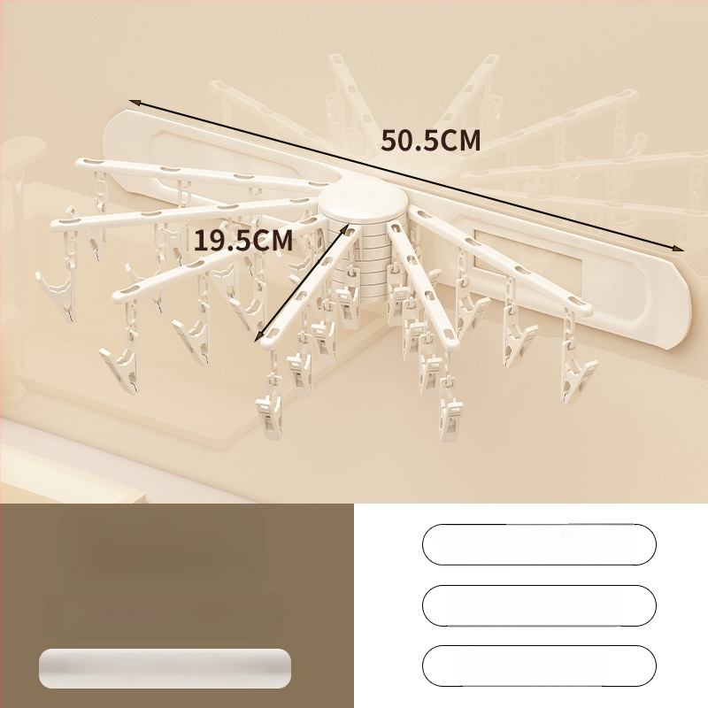 Pagriežama žāvēšanas statīvs drēbēm, 24 klipi, sienas montāža, plastmasas materiāls, zeķēm un apakšveļai