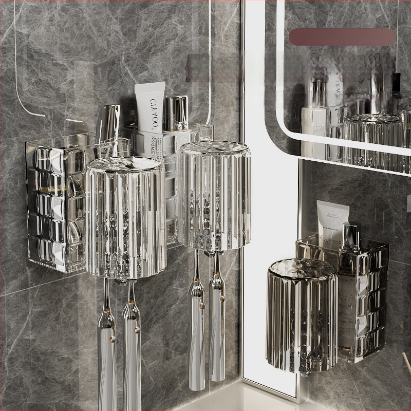 Plastikinis sieninis dantų šepetėlių laikiklis, be gręžimo, skirtas dantų šepetėliams ir dantų pastai