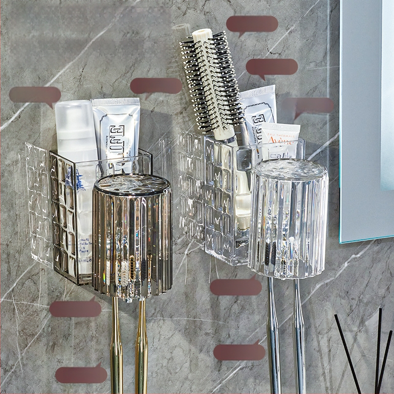 Plastikinis sieninis dantų šepetėlių laikiklis, be gręžimo, skirtas dantų šepetėliams ir dantų pastai