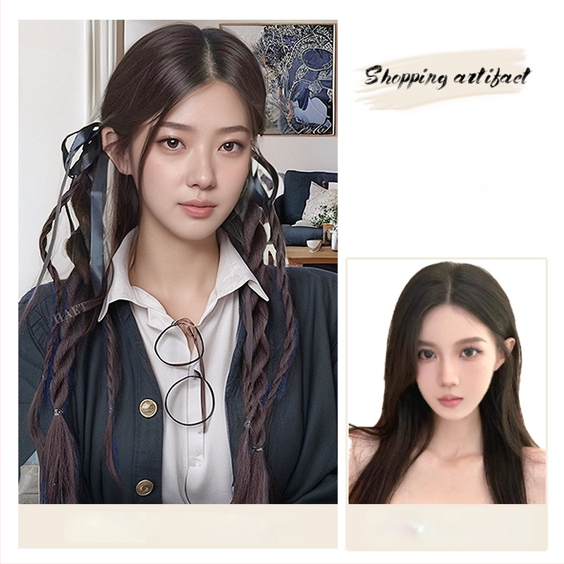 Bear Twisted Braid parukas naistele — kahekordne keerdpunter, kolledži stiilis, kõrge temperatuuriga traadist juuksed