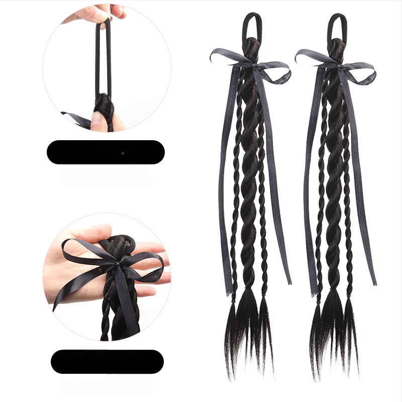 Bear Twisted Braid parukas naistele — kahekordne keerdpunter, kolledži stiilis, kõrge temperatuuriga traadist juuksed