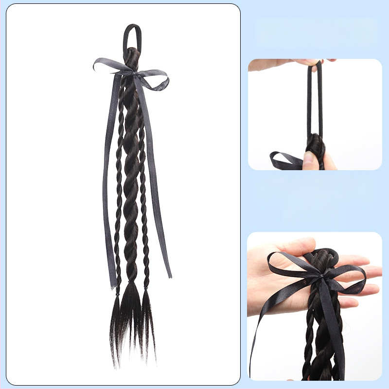 Bear Twisted Braid parukas naistele — kahekordne keerdpunter, kolledži stiilis, kõrge temperatuuriga traadist juuksed