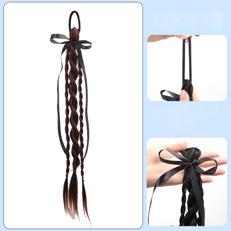 Bear Twisted Braid parukas naistele — kahekordne keerdpunter, kolledži stiilis, kõrge temperatuuriga traadist juuksed