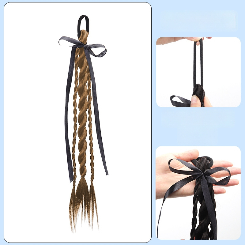 Bear Twisted Braid parukas naistele — kahekordne keerdpunter, kolledži stiilis, kõrge temperatuuriga traadist juuksed