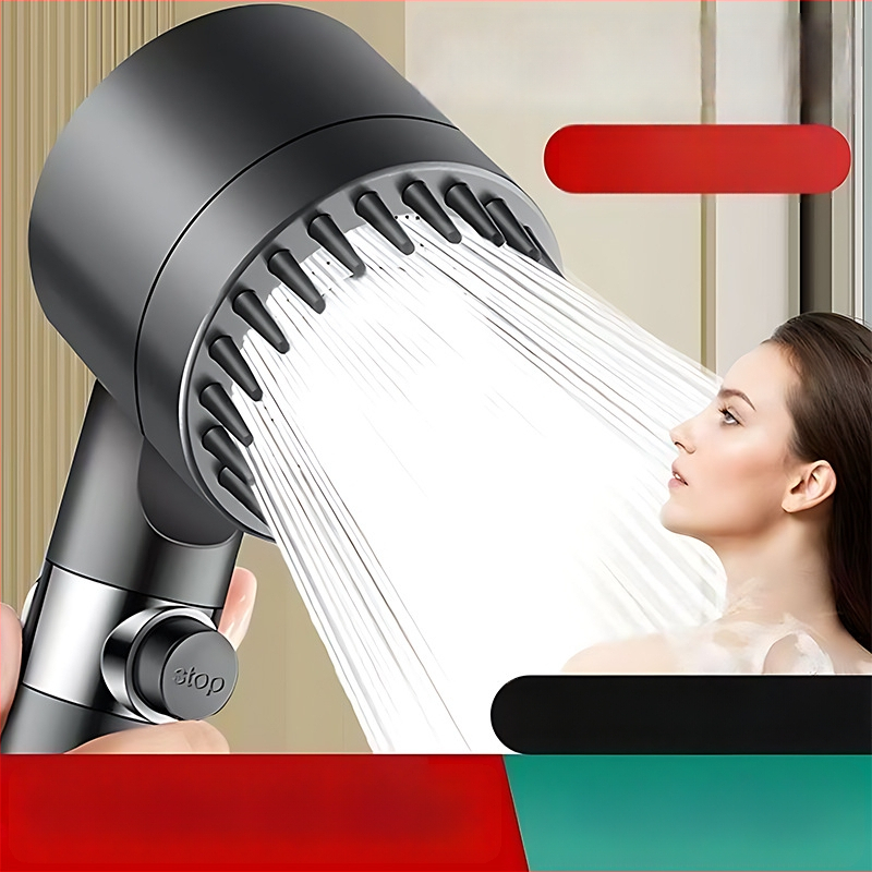 Kaasaskantav duššipea 3 režiimiga, suurendatud rõhk, ABS ümmargune korpus, silikoonmassaaži harja