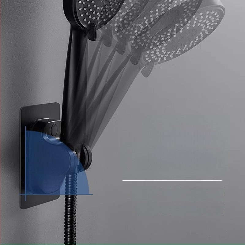 Držiak na sprchovú hlavu bez vŕtania, prísavné upevnenie na stenu, ABS materiál, moderný minimalistický štýl, jednoúrovňový kúpeľňový regál