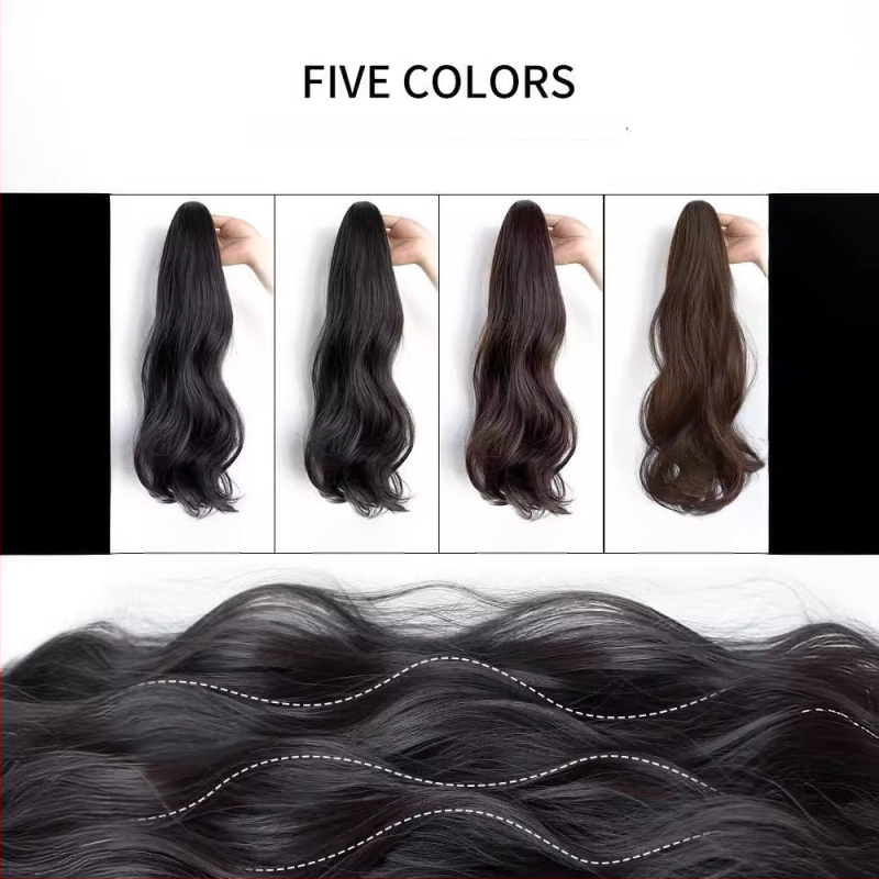 Ponytail parukas klipsiga kinnitusega, pikad lokid, suured lained, õmblusteta disain, kuumuskindlad sünteetilised kiud