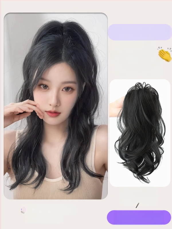 Kaifei parukas — vandfalli lokid, kõrge poni, pikk juuksed, kuumusele vastupidav juhtmestik, mehhaaniline töötlemine, ei sobi kuumaks värvimiseks