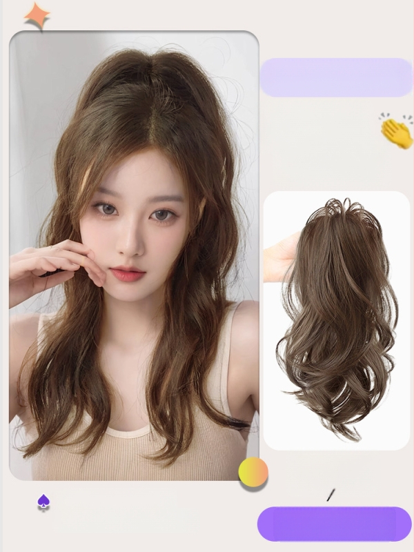 Kaifei parukas — vandfalli lokid, kõrge poni, pikk juuksed, kuumusele vastupidav juhtmestik, mehhaaniline töötlemine, ei sobi kuumaks värvimiseks