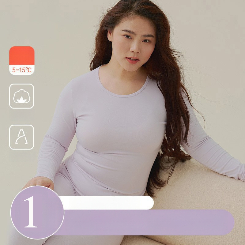 Moterų terminis komplektas: bazinio viršaus ir kelnių komplektas, medvilnė, vidutinio tankio 181–200 g/m², apvali kaklo linija, ilgos rankovės, vieno sluoksnio