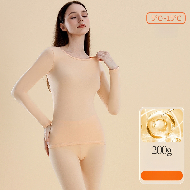 Moterų terminis komplektas: bazinio viršaus ir kelnių komplektas, medvilnė, vidutinio tankio 181–200 g/m², apvali kaklo linija, ilgos rankovės, vieno sluoksnio