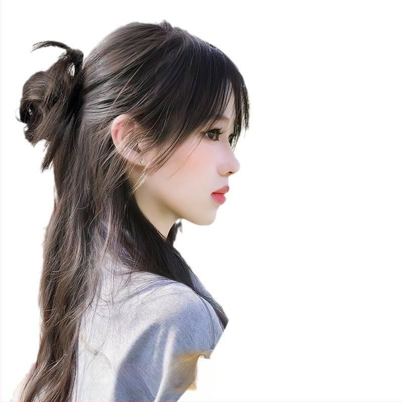 Ponytail parukas klipsiga, poolikult seotud lillekimp, kuumust-taluv sünteetiline juuksed — Yunhui