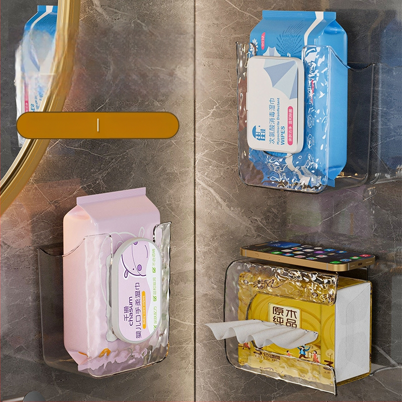 Seinasse kinnitatav niiskete salvrättide kast ja tualettpaberi hoidja, veekindel plastik, puurimata, mitmekülgne vannitoa korraldaja