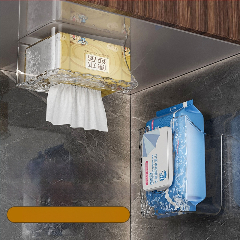 Seinasse kinnitatav niiskete salvrättide kast ja tualettpaberi hoidja, veekindel plastik, puurimata, mitmekülgne vannitoa korraldaja