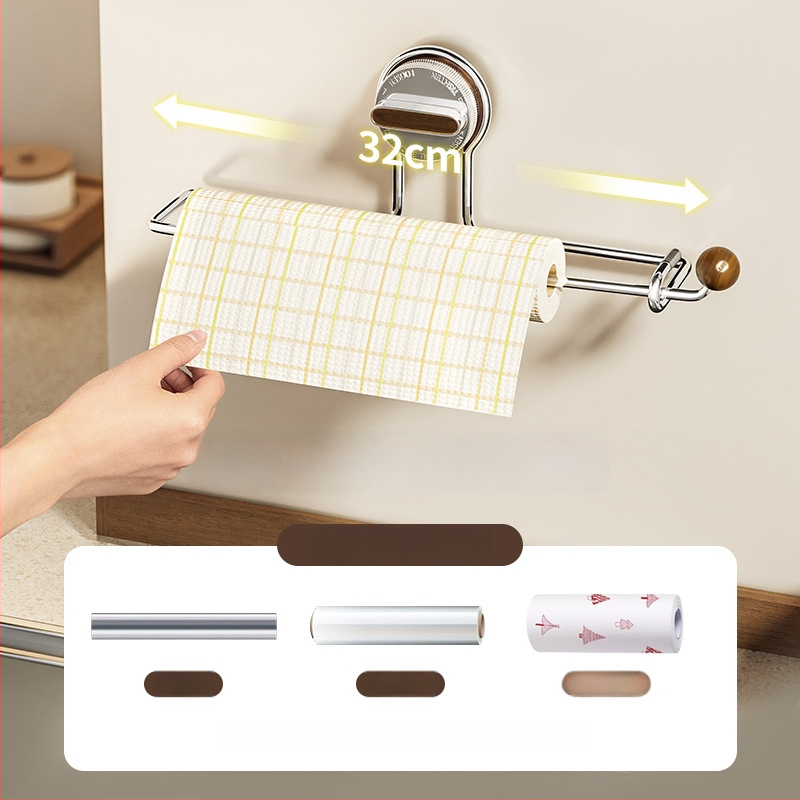 Hedou C Siurbimo virtuvės popieriaus laikiklis, apvalios formos, medžiaga: nerūdijantis plienas + ABS + medis + silikono gelis