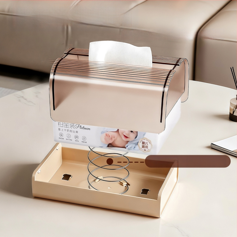 AK896 taskurätikute karp vedrumehhanismiga, PP+PET; mitmekülgne, sobib autole, eluruumile ja vannitoa jaoks