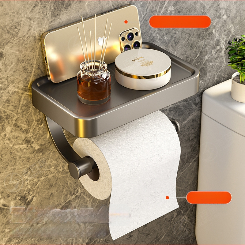 Vonios kambario sieninis popieriaus laikiklis — Space aliuminis, kvadratinė forma, aukštos temperatūros dažų paviršiaus apdaila, lengvas prabangos stilius.