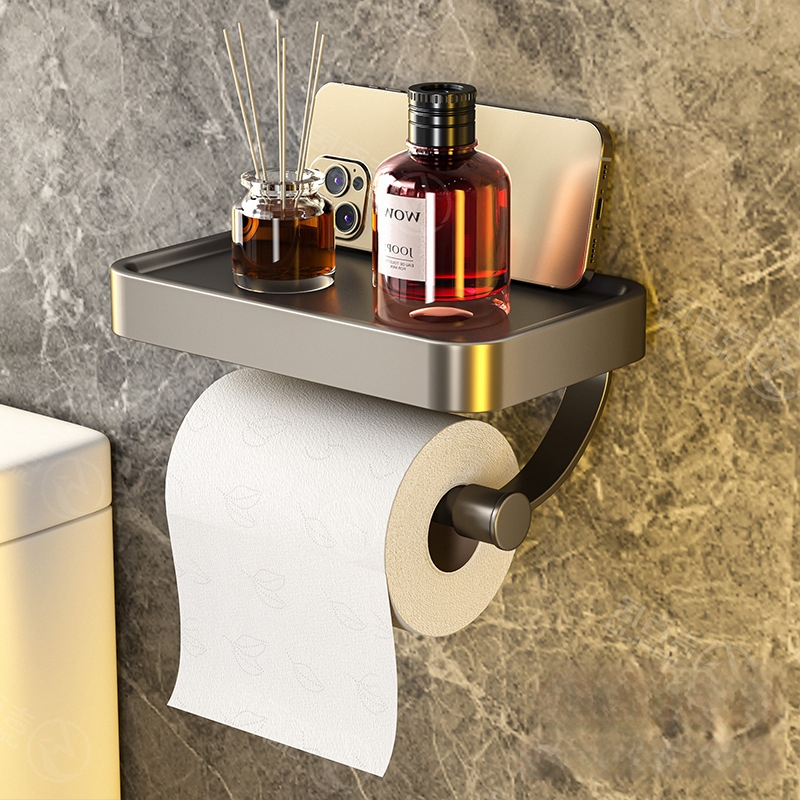 Vonios kambario sieninis popieriaus laikiklis — Space aliuminis, kvadratinė forma, aukštos temperatūros dažų paviršiaus apdaila, lengvas prabangos stilius.