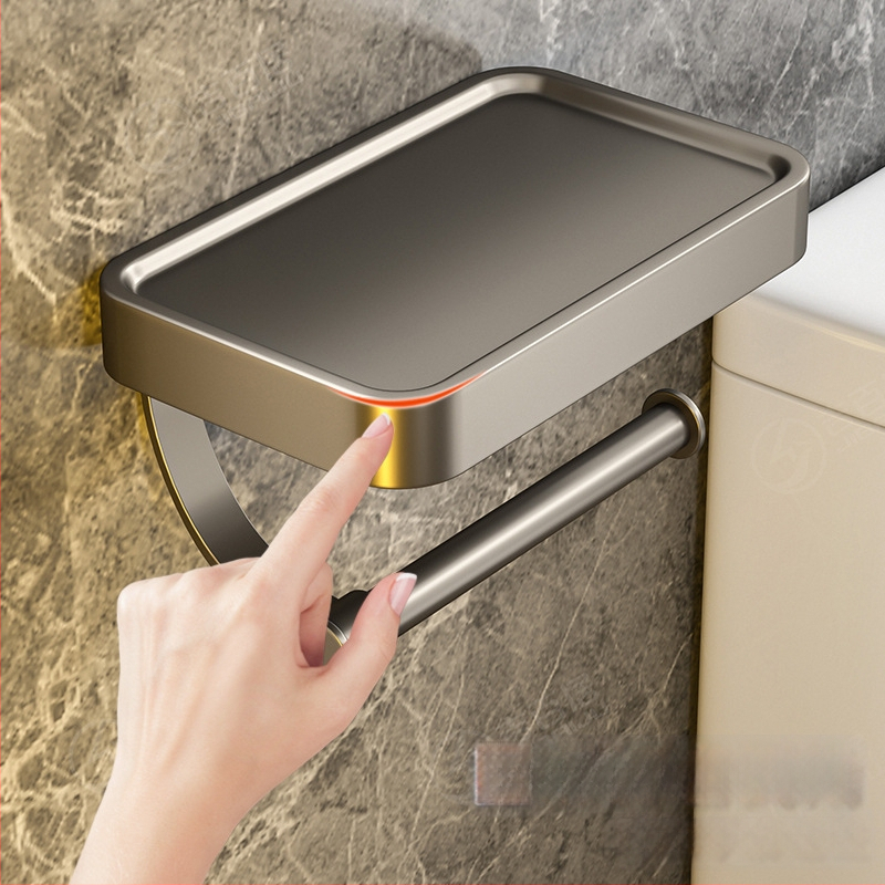 Vonios kambario sieninis popieriaus laikiklis — Space aliuminis, kvadratinė forma, aukštos temperatūros dažų paviršiaus apdaila, lengvas prabangos stilius.