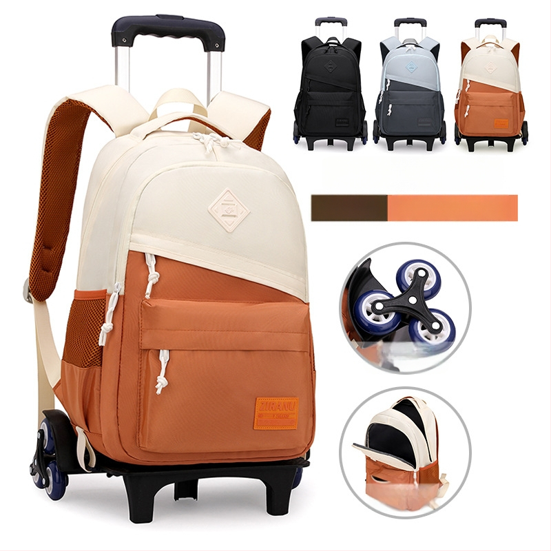 Mokyklinė kuprinė su ratukais pradinukams – nailonas, vienos krypties ratukai, oro pagalvės juosta, kvėpuojanti, atspari vandeniui, vienodas dizainas, modelis 1254