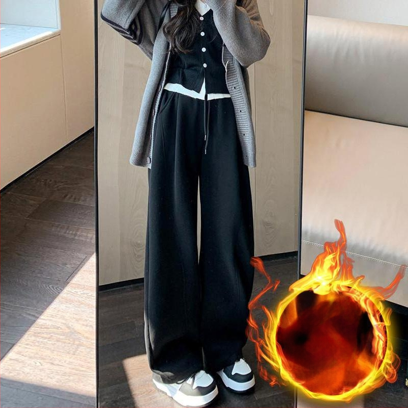 Moteriškos sportinės kelnės su aukštu juosmeniu, platus kirpimas, mikroelastiškumas, ruduo 2025