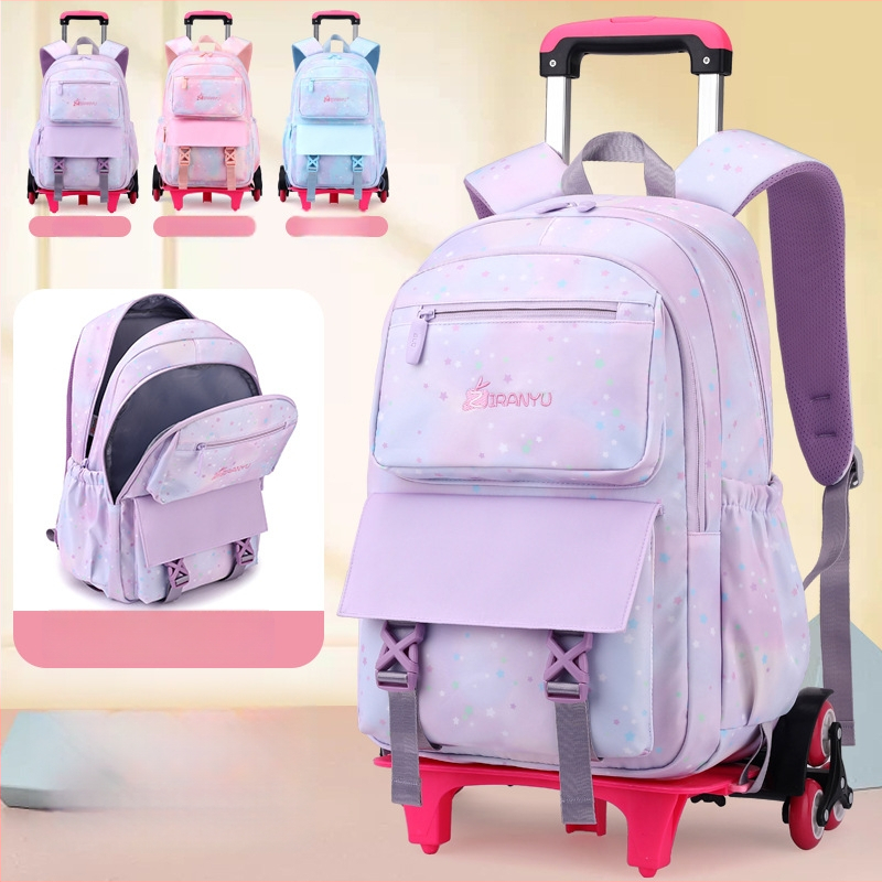 Mergaitėms skirta mokyklinė kuprinė su ratukais, lengva, stilinga, didelė talpa (Medžiaga: Nailonas; Funkcijos: Kvėpuojanti, Vandeniui atspari, Dėvėjimuisi atspari, Vagių apsauga; Ratukai: Vienos krypties; Modelis: 1255#)