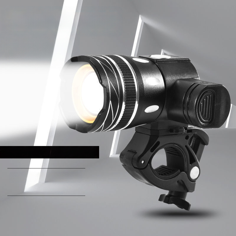 Dviračio priekinis LED žibintas T6, reguliuojamas fokusas, aliuminio lydinys, USB įkrovimas, ilgas nuotolis važiavimui dviračiu