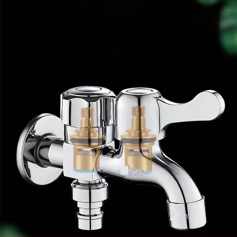 Varš daudzfunkcionālais veļasmazgāšanas krāns ar priekšējo un aizmuguri dviejkāršai lietošanai, viens ieeja diviem izlaidumiem, keramiska vārsta sirds, 20 mm savienojumi, manuāla uzstādīšana, pacelšanas tips