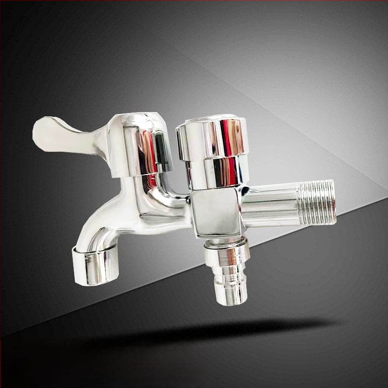 Varš daudzfunkcionālais veļasmazgāšanas krāns ar priekšējo un aizmuguri dviejkāršai lietošanai, viens ieeja diviem izlaidumiem, keramiska vārsta sirds, 20 mm savienojumi, manuāla uzstādīšana, pacelšanas tips