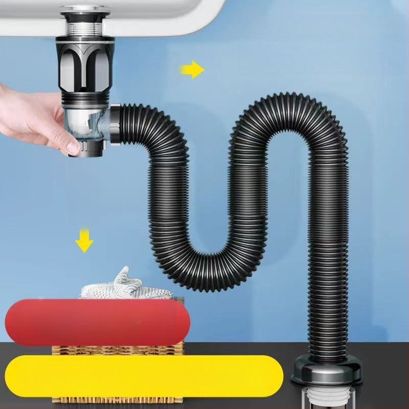 Vannitoa kraanikausi äravoolu komplekt lõhnade vältimiseks, materjal ABS, vorm P-bend, tüüp flip, mudel Brushed horizontal row, bränd Long Whale