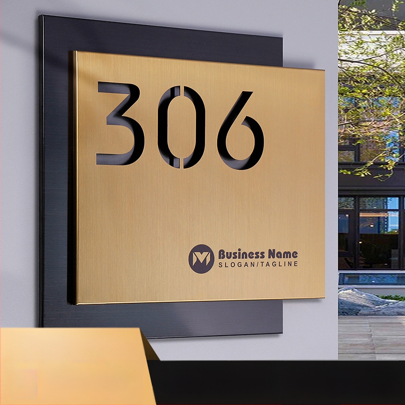 Nerūdijančio plieno durų ženklas, lazerinis graviravimas, dviejų sluoksnių tuščiavidurė numerio plokštė, lauko plokštė