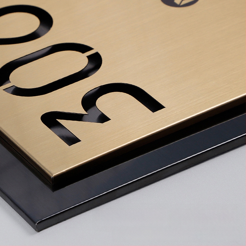 Nerūdijančio plieno durų ženklas, lazerinis graviravimas, dviejų sluoksnių tuščiavidurė numerio plokštė, lauko plokštė