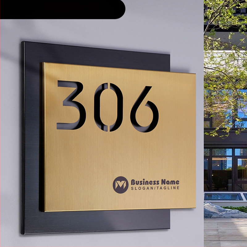 Nerūdijančio plieno durų ženklas, lazerinis graviravimas, dviejų sluoksnių tuščiavidurė numerio plokštė, lauko plokštė