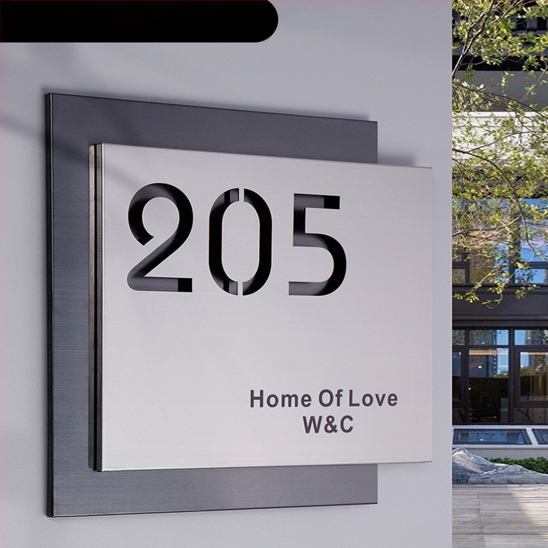 Nerūdijančio plieno durų ženklas, lazerinis graviravimas, dviejų sluoksnių tuščiavidurė numerio plokštė, lauko plokštė