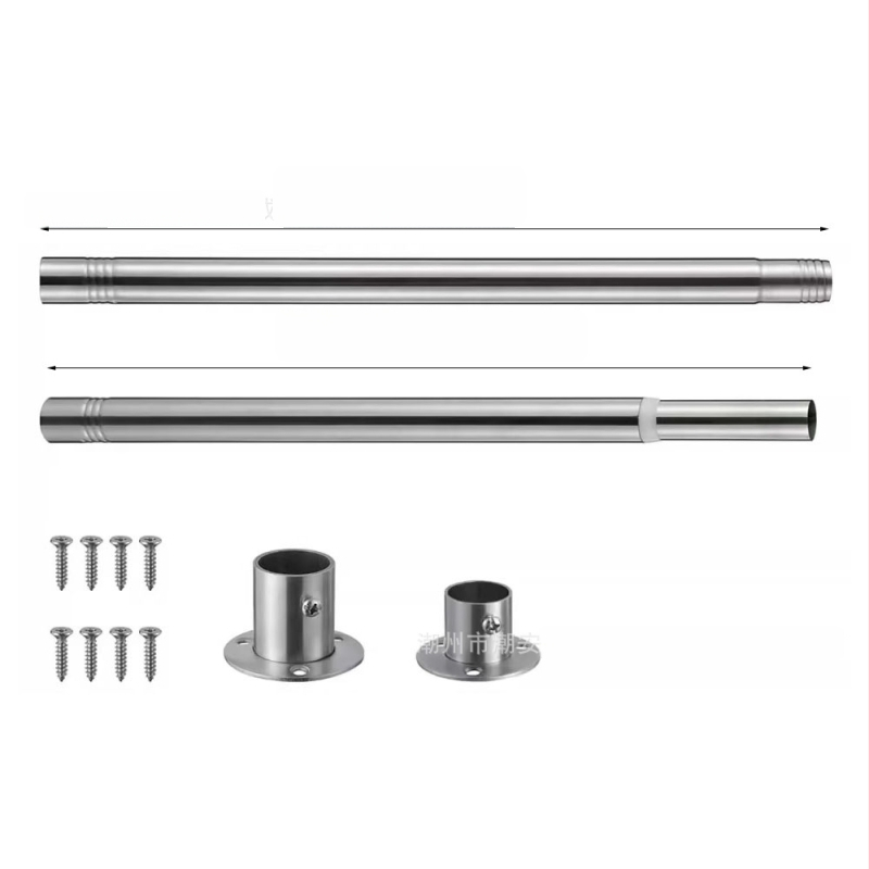 Telescopická tyč z nerezovej ocele do kúpeľne — bez vŕtania, nastaviteľná, na sprchové závesy, dvere a šatník; moderný minimalistický štýl