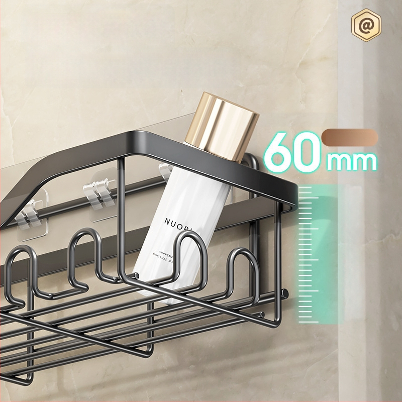 Kúpeľňový nástenný úložný regál – bez vŕtania, päťdielny set, oceľ z uhlíka, povrchová úprava pečenou farbou, nosnosť 5 kg