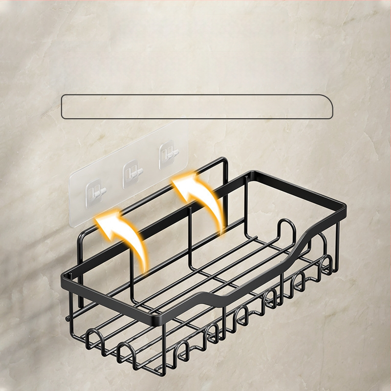 Kúpeľňový nástenný úložný regál – bez vŕtania, päťdielny set, oceľ z uhlíka, povrchová úprava pečenou farbou, nosnosť 5 kg