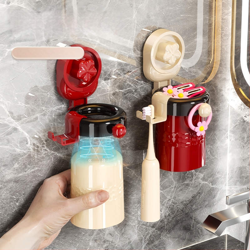Qiwang Dantų šepetėlio laikiklis su siurbimo puodeliu ir skalavimo puodelių komplektu, sieninis montavimas, plastikas