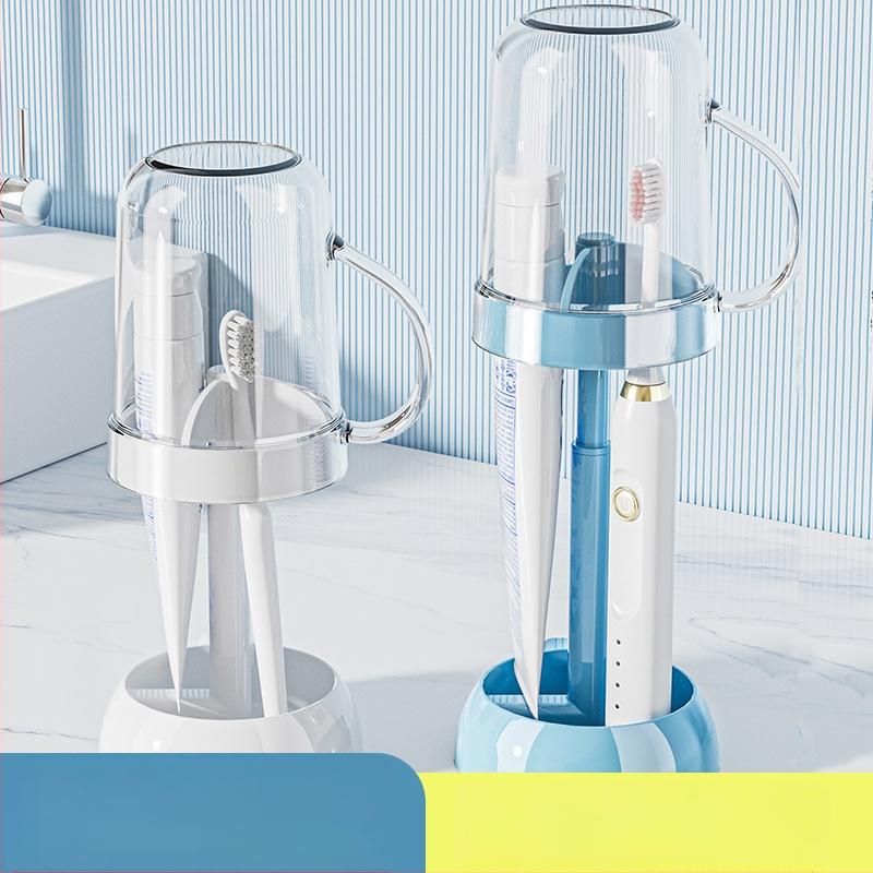 Nástenný držiak na zubné kefky s úložnou skrinkou na pohár, plastový, kód YJ998