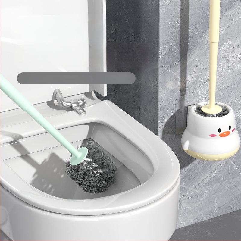 Set na čistenie toalety s podstavcom, karikatúrny dizajn, dlhá rukoväť, plast