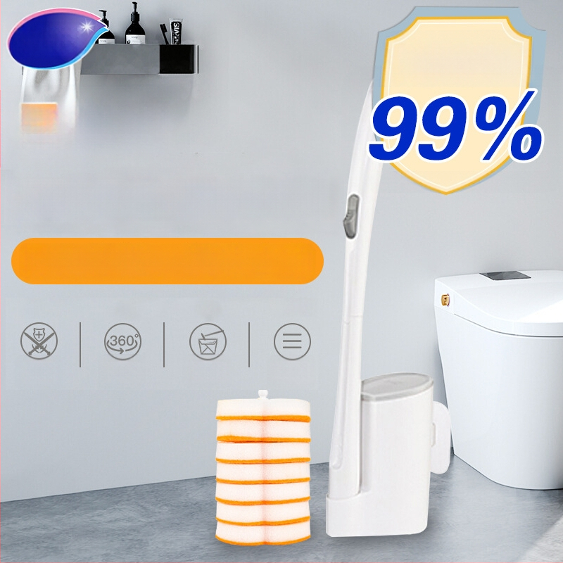 Miaojie Jednorazová sada kefy na toaletu s integrovaným čistiacim prostriedkom, nástenný držiak, so špongou