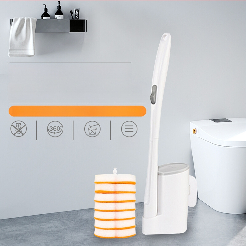 Miaojie Jednorazová sada kefy na toaletu s integrovaným čistiacim prostriedkom, nástenný držiak, so špongou