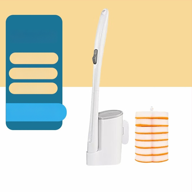 Miaojie Jednorazová sada kefy na toaletu s integrovaným čistiacim prostriedkom, nástenný držiak, so špongou