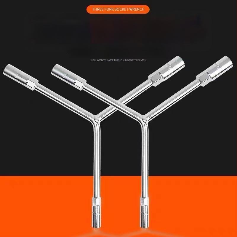 Zásuvkový kľúč — trojramenný a Y-tvar dizajn, nástroj na opravu pneumatík a motocyklov, z vysokouhlíkovej ocele, značka Powerful Merchant