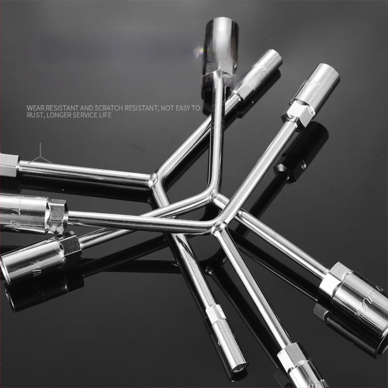 Zásuvkový kľúč — trojramenný a Y-tvar dizajn, nástroj na opravu pneumatík a motocyklov, z vysokouhlíkovej ocele, značka Powerful Merchant